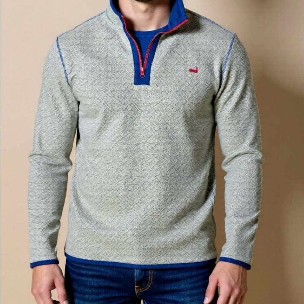 Southern Marsh Beige and Blue Zip Up Sweater